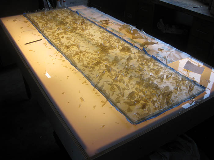 3' x 6' light table with the finished chipped glass