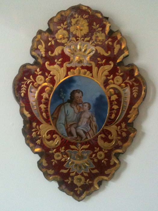 Painted reverse glass with gilded engraved glass border.JPG